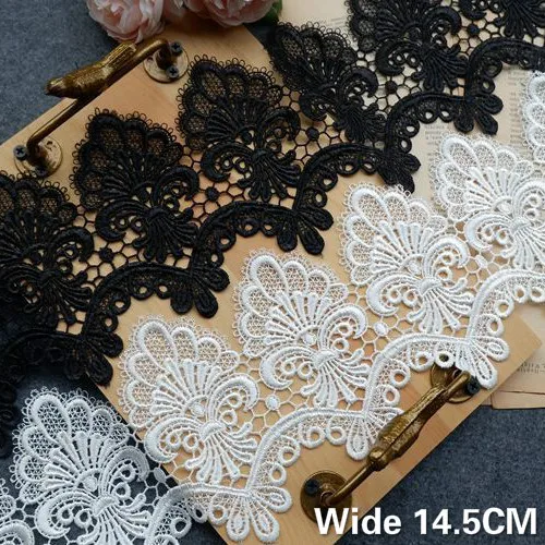 14.5CM Elegant White Black Venise Cotton Hollow Out Embroidered 3D Lace Fabirc Ribbon DIY Dress Cloth Head Veil Sewing Ornament