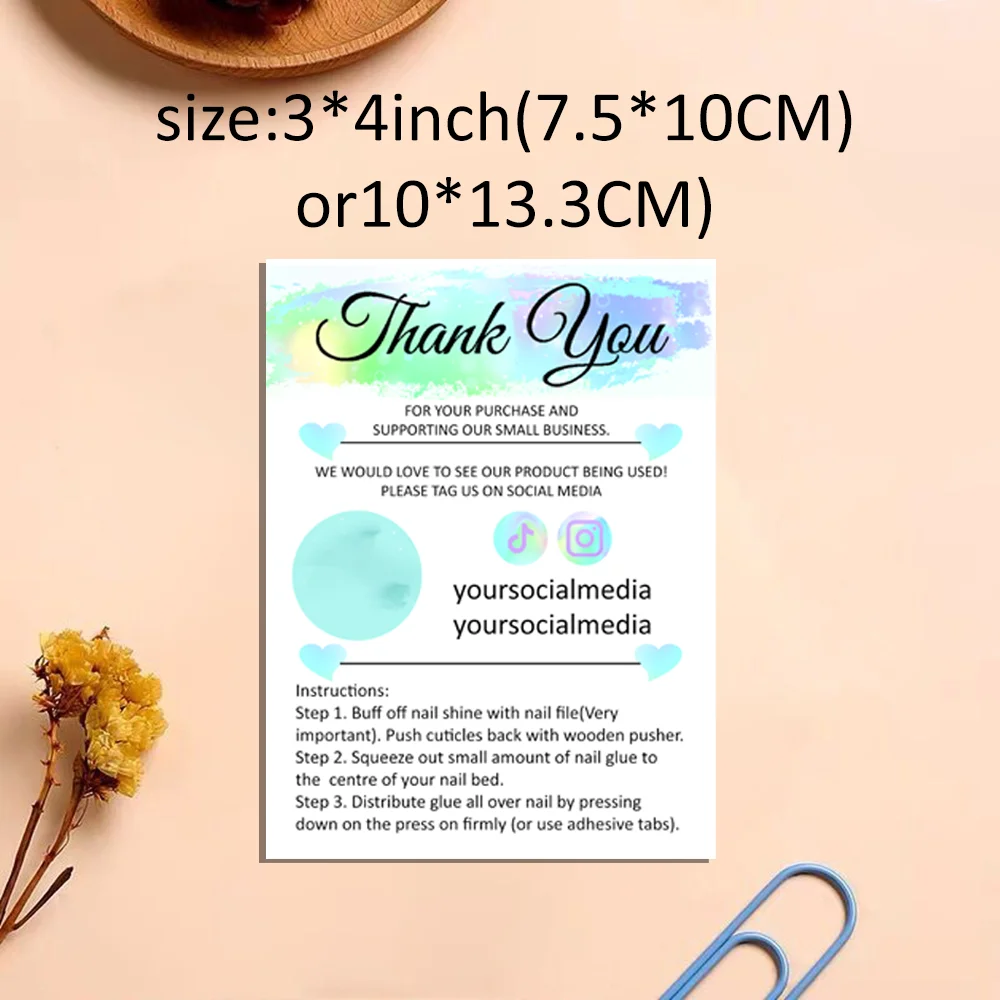 Custom Thank You Business Insert Cards, DIY Blue Thank You Card, Introduction Card, Add Your LOGO, Social Media, 50Pcs