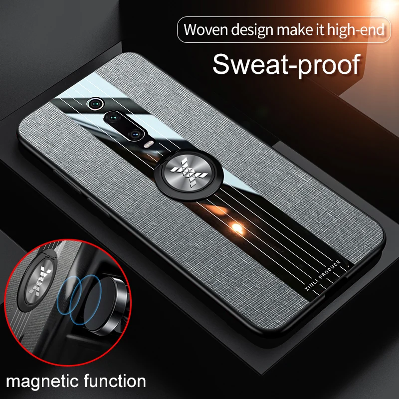 For Xiaomi Mi 9T Pro Case Luxury Hard Cloth With Ring Stand Magnet Slim protective Back cover for xiaomi mi 9t mi9t phone shell