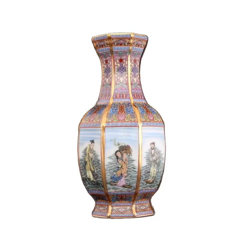 

Chinese Old Enamel Colored Porcelain Eight Immortals Crossing The Sea Vase Appreciation Bottle