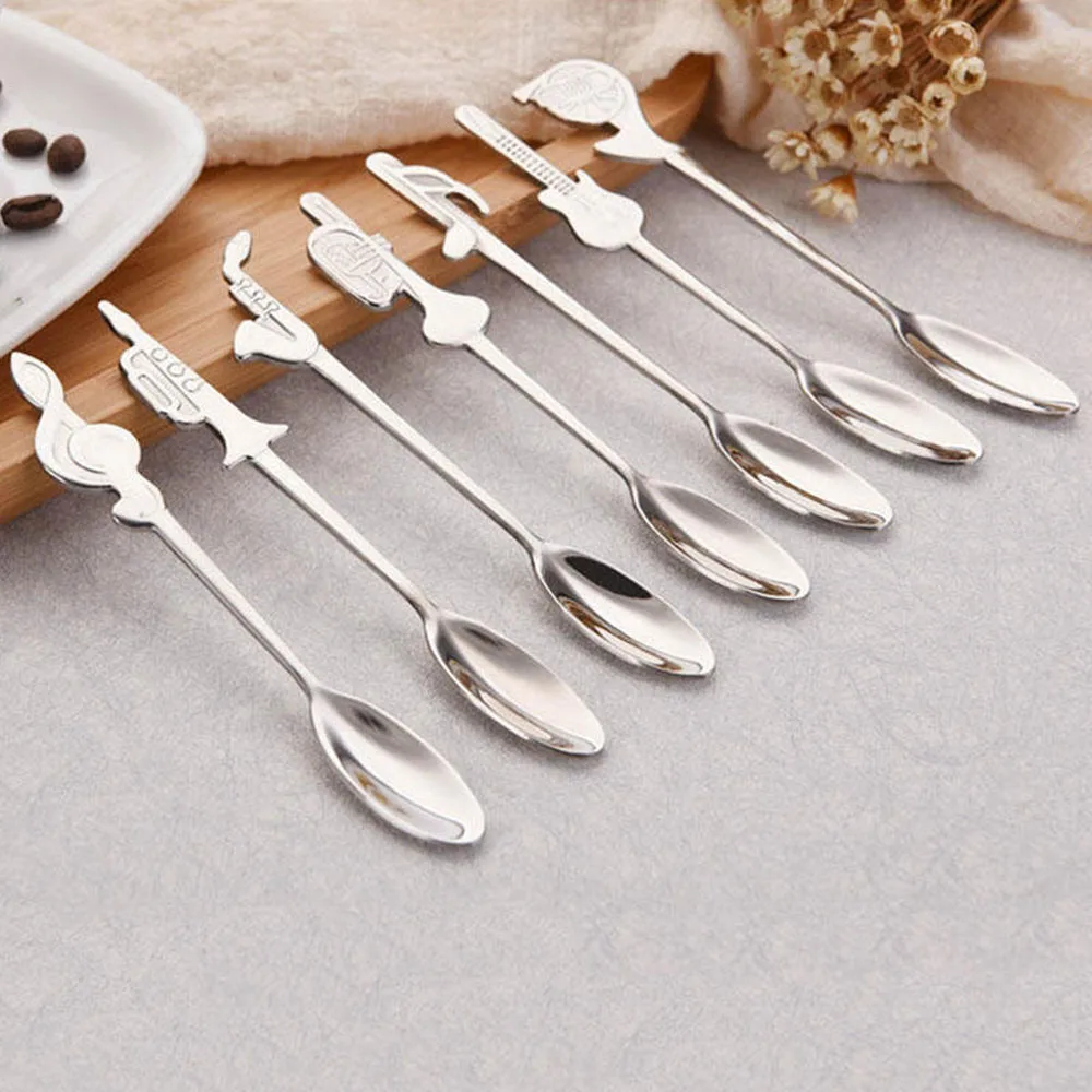 1 Pcs Creative Musical Note Spoons Long Handle Coffee Spoon Stainless Steel Teaspoon Stirring Spoons Tableware