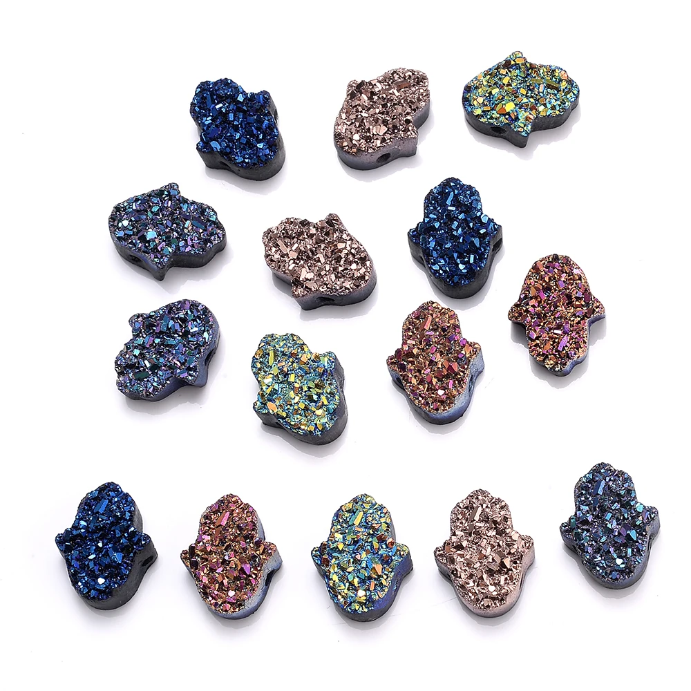 iYOE 10pcs 11x14mm Multicolor Hamsa Hand Resin Spacer Beads Mix AB Shiny Hand Beads For Jewelry Making DIY Bracelet Necklace