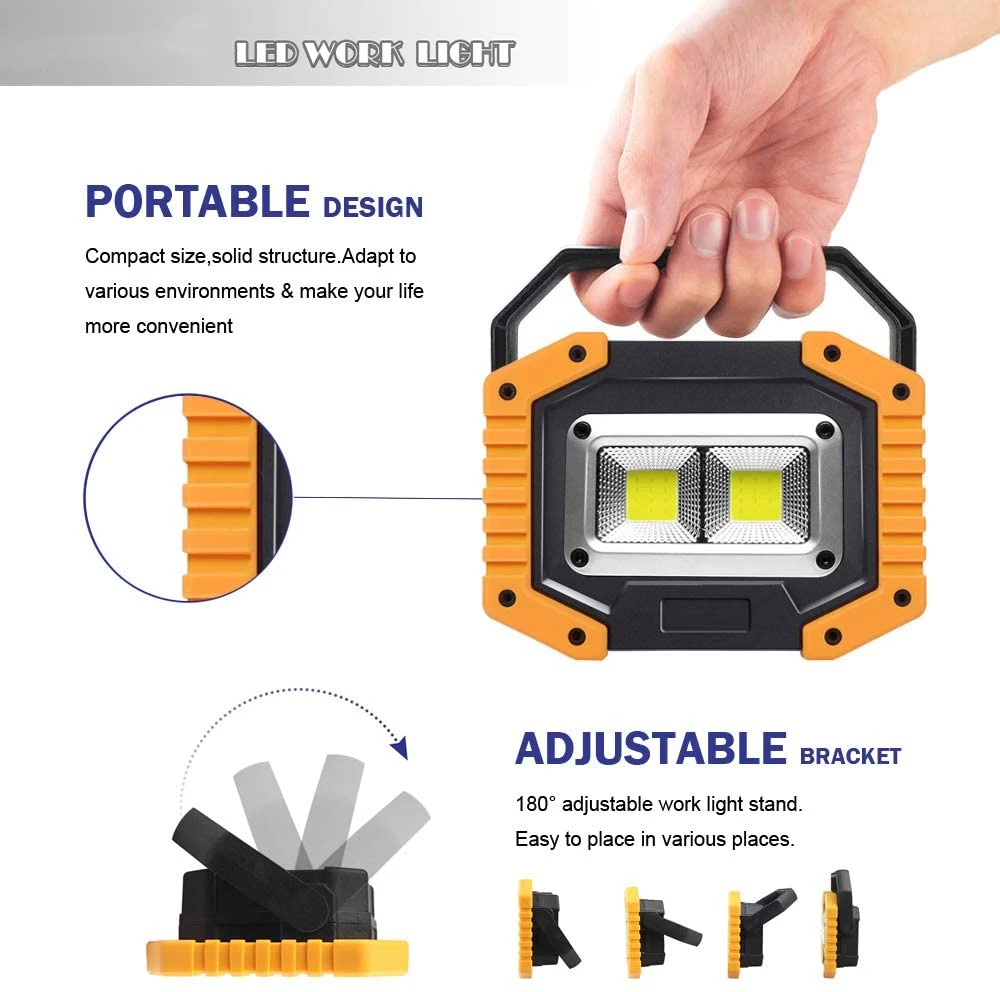 300W Portable LED Spotlight COB Super Bright LED Work Light Flood Lights Rechargeable for Outdoor Lampe 18650 Emergency