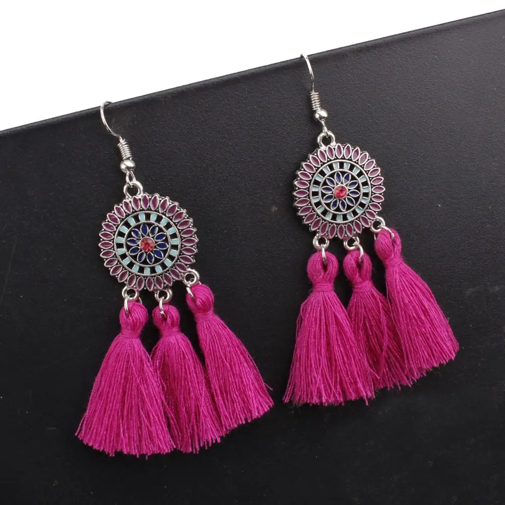 NS 2019 orange Blue long Tassel Earrings for Women Crystal flower Drop Earrings Long Fringed Dangle Earrings Wedding Jewelry