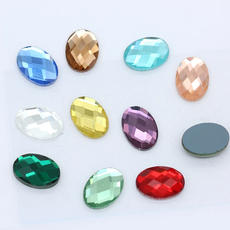 20p 8x10mm Oval Color Glass stone Foiled Flat back Non-Hotfix faceted crystal rhinestones Jewels Cabochon button Scrapbook craft