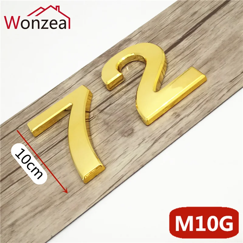 10cm 0123456789 ABS Plastic Door Plate Modern Door Address Plaque Door Number House Hotel Digits Sticker Plate Sign Golden Color