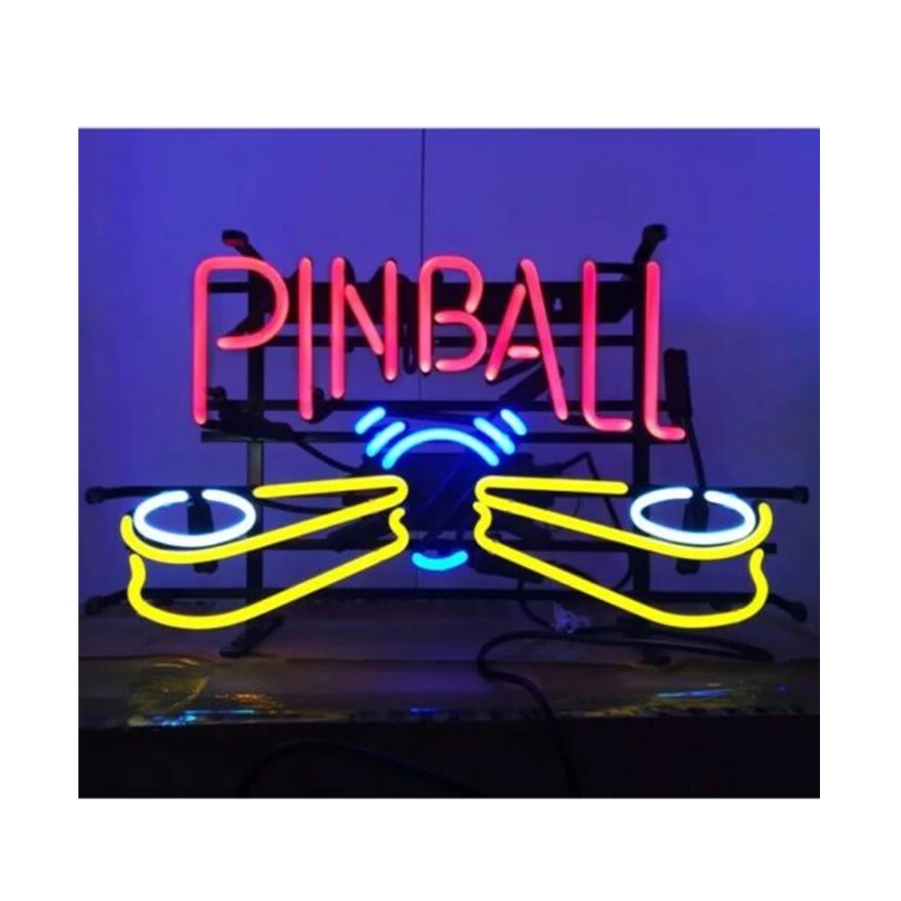 Imagem -02 - Máquina de Pinball Lâmpada Néon Sinal Bar Loja Esporte Jogo Artesanal Presente Tubo Vidro Real Decoração da Sala Estética Display Luz 17 x 14