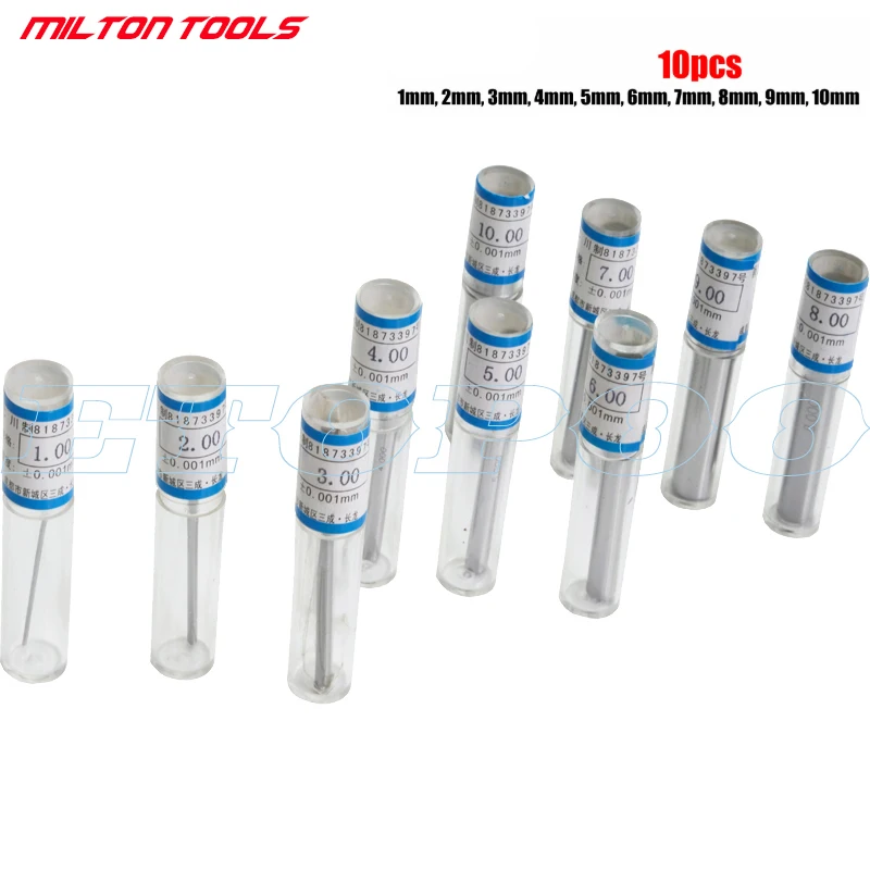 1mm,2mm,3mm,4mm,5mm,6mm,7mm,8mm,9mm,10mm Range 10Pcs Precision Pin Gauge,Smooth Plug Gauge  Hole Gauge