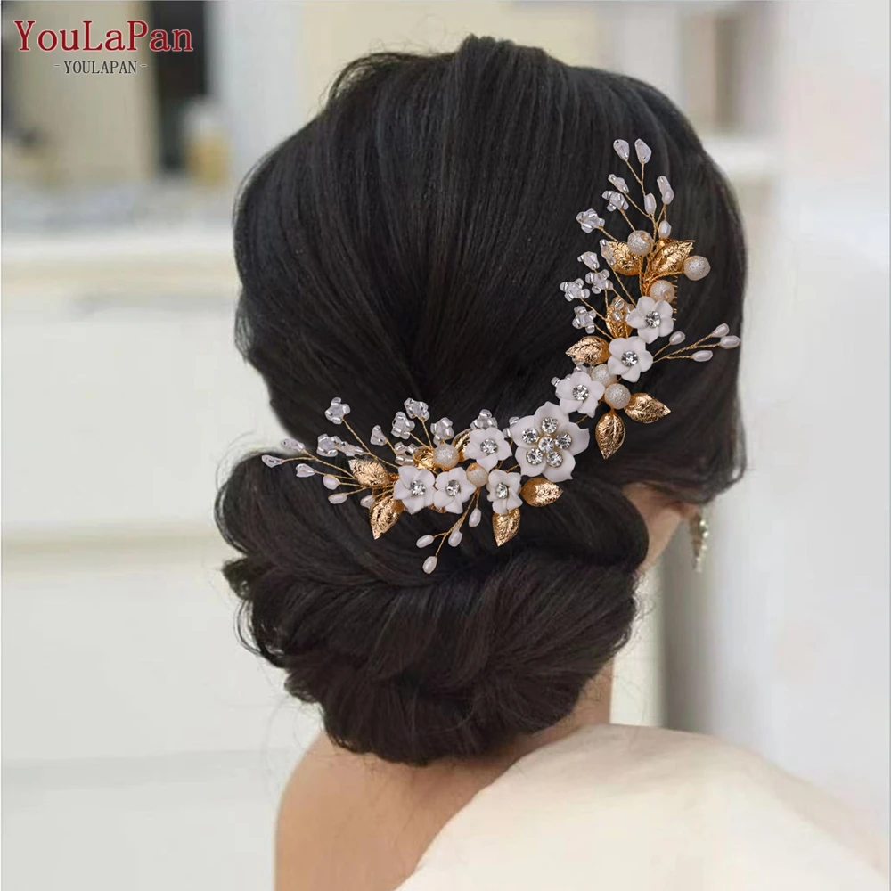 

YouLaPan Floral Hair Comb Wedding Bridal Hair Comb Clip Rhinestone Pearl Wedding Tiara Headpiece Brides Hair Accessories HP337