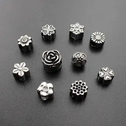 3-5mm Hole 316l Stainless Steel Vintage Flowers Daisy Bead Fit Original Charm Bracelet Necklace DIY Jewelry Making