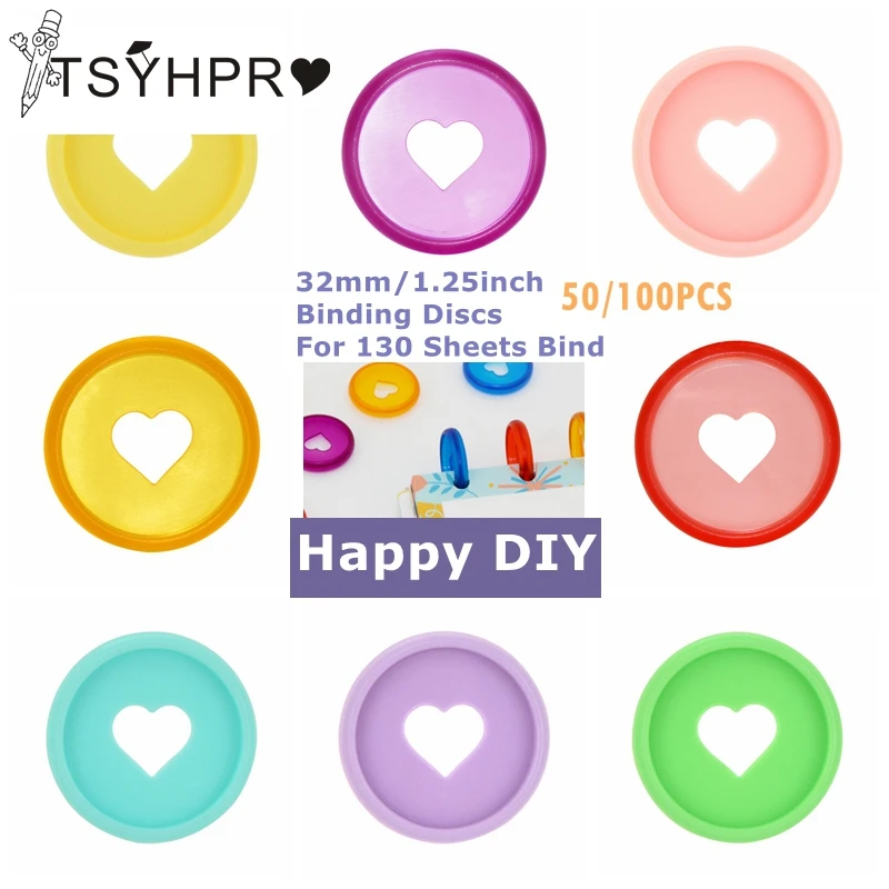 32Mm/1.25 Inch DIY DISCBOUND Đĩa 50/100 Viên Hình Trái Tim Liên Kết Accessorries Discbound Đĩa Lập Kế Hoạch Tự Làm máy Tính Xách Tay LF19-308