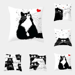 Cat Cushion Cover Creative Cute Black White Cat Pillow Case Cushion Cover For Sofa Party Cushion Cover Decoration Pillowcase