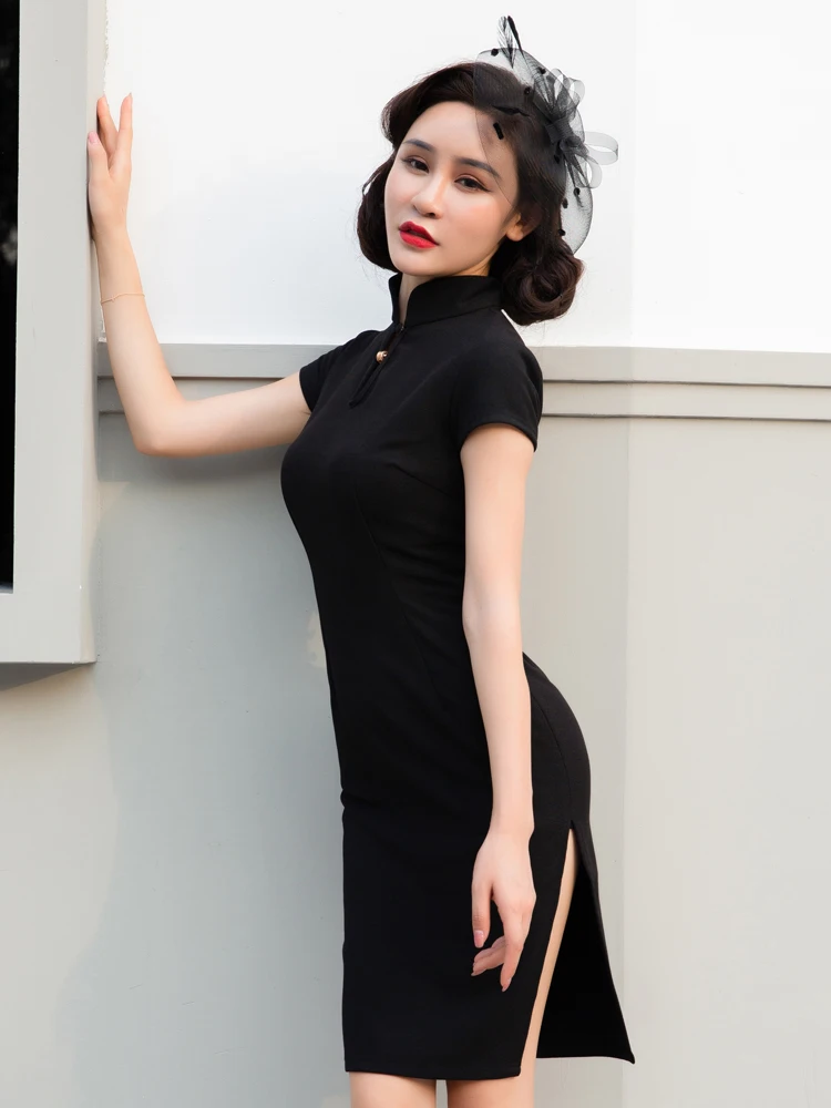 Elegant Style Audrey Hepburn 1960s Black Vintage Dress Backless Sexy Dress Cheongsam Dress Women Retro Dress Party Vestidos