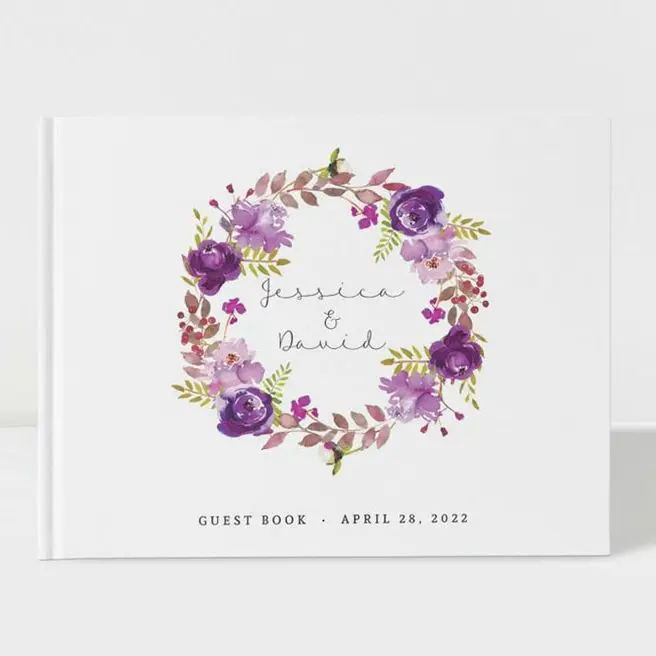 

Purple Flowers Wedding Guest Book Wedding Guestbook Custom Guest Book Wedding Gift Custom Photo Guestbook Alternative Album