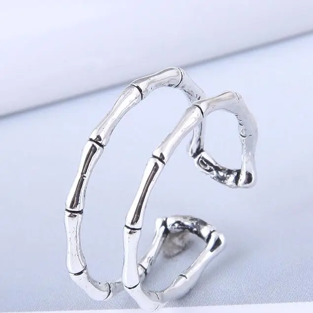 New Vintage Antic Silver Bone Link Ring Double Rows Ring for Women Accessories Trendy Jewelry Punk Ring