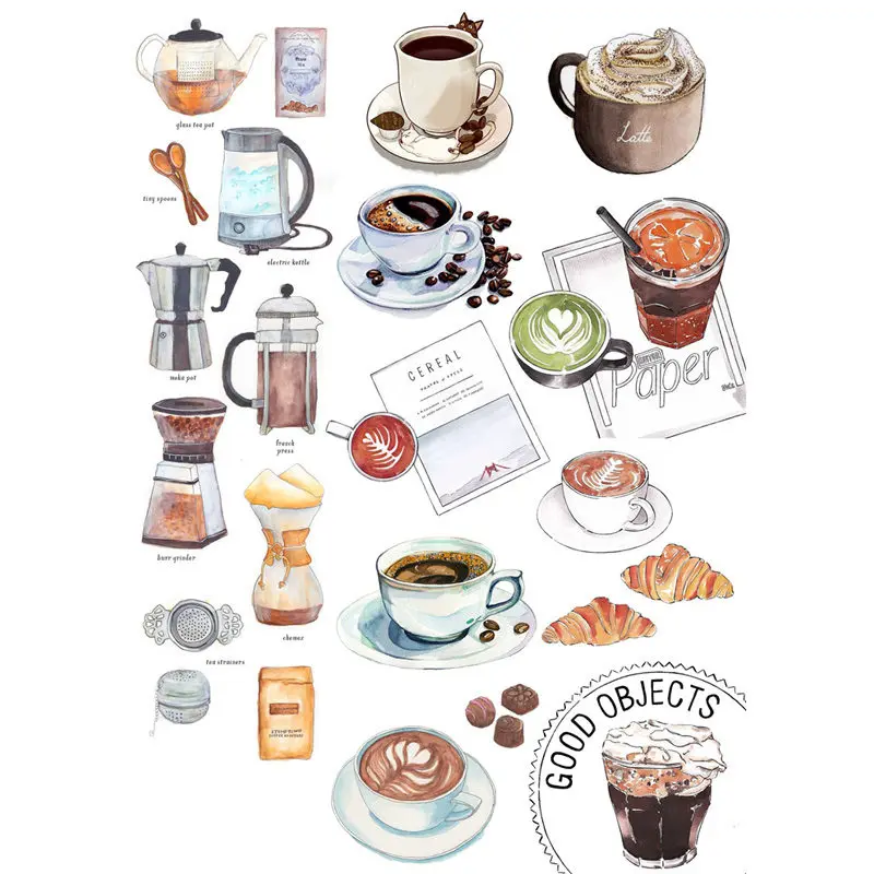 2 pcs/lot Cafe Trivia Coffee Items  Cosas Kawaii Uncut Stickers Scrapbooking Stationery Washi Tape Set School Supplies