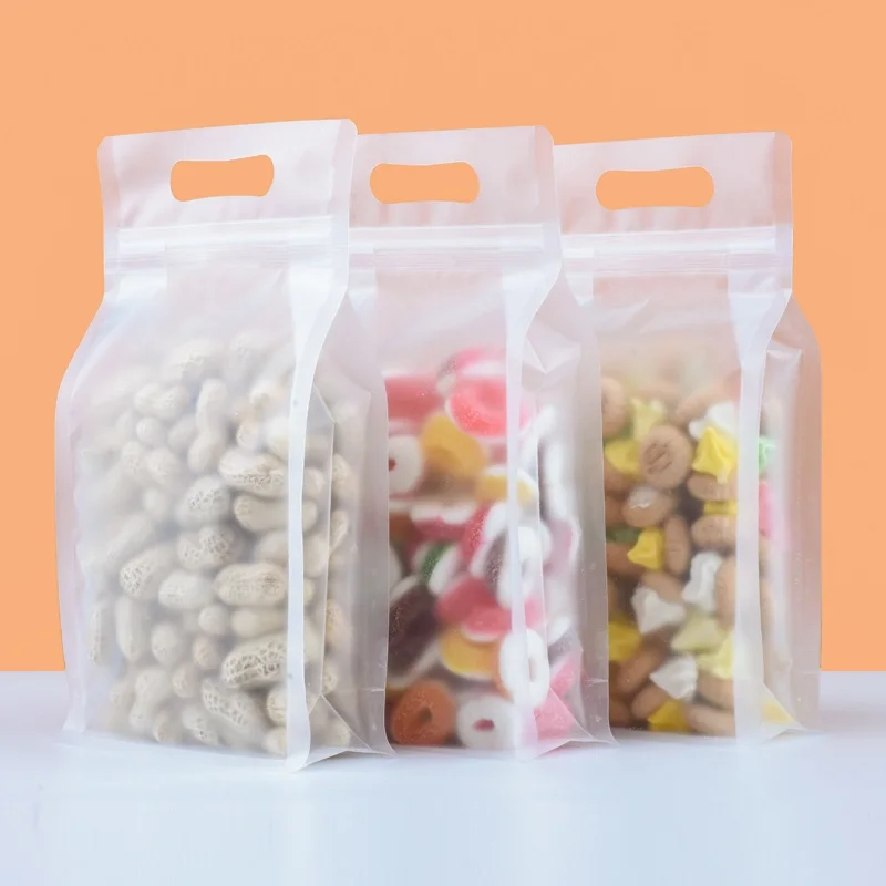 500Pcs/Lot Transparent octagonal Self Sealing Ziplock Organ Bag With Handle Plastic Packaging Bag Dried Tea and Dried Fruit Bag