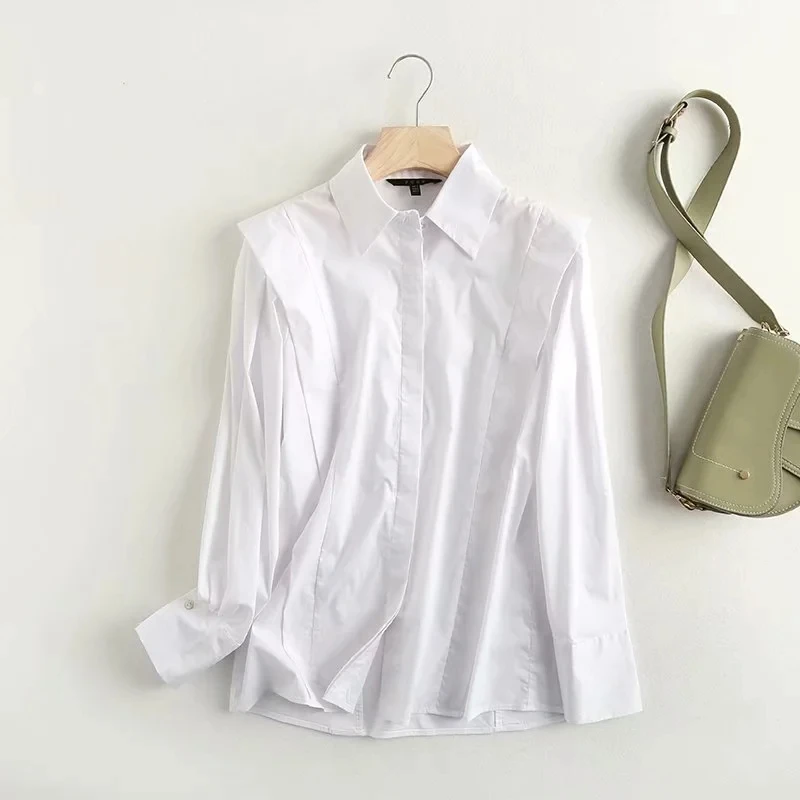 Maxdutti autumn england high street vintage pleated loose blouse women splicing white casual blusas mujer de moda 20201shirt top