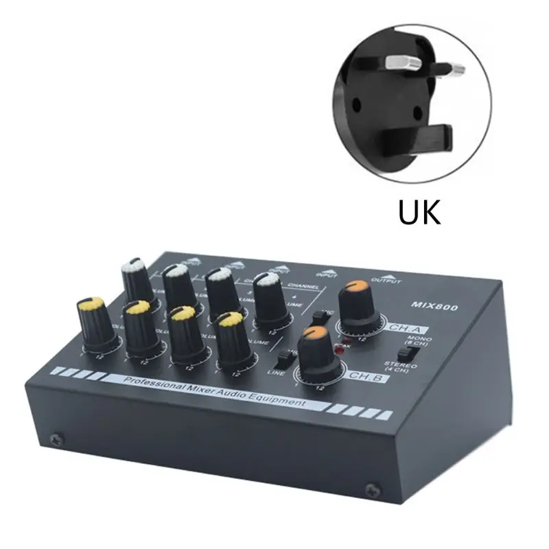 Mixer de som baixo ruído com adaptador de energia, 8 canais eu/uk/us plug mix800