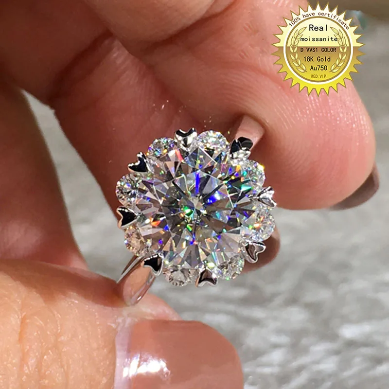 

Solid 18K goldr ring 2ct D VVS moissanite ring Engagement&Wedding Jewellery with certificate 040