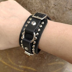 Bracciale rigido in pelle nera bracciale Punk gotico donna uomo braccialetti in metallo Emo gioielli da polso accessori cosplay Goth