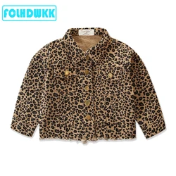 2025 Spring Autumn Fashion Infant Kids Baby Girls Denim Jacket Outfits Leopard Print Long Sleeve Coat Outfits 2-7Y Jean Jackets