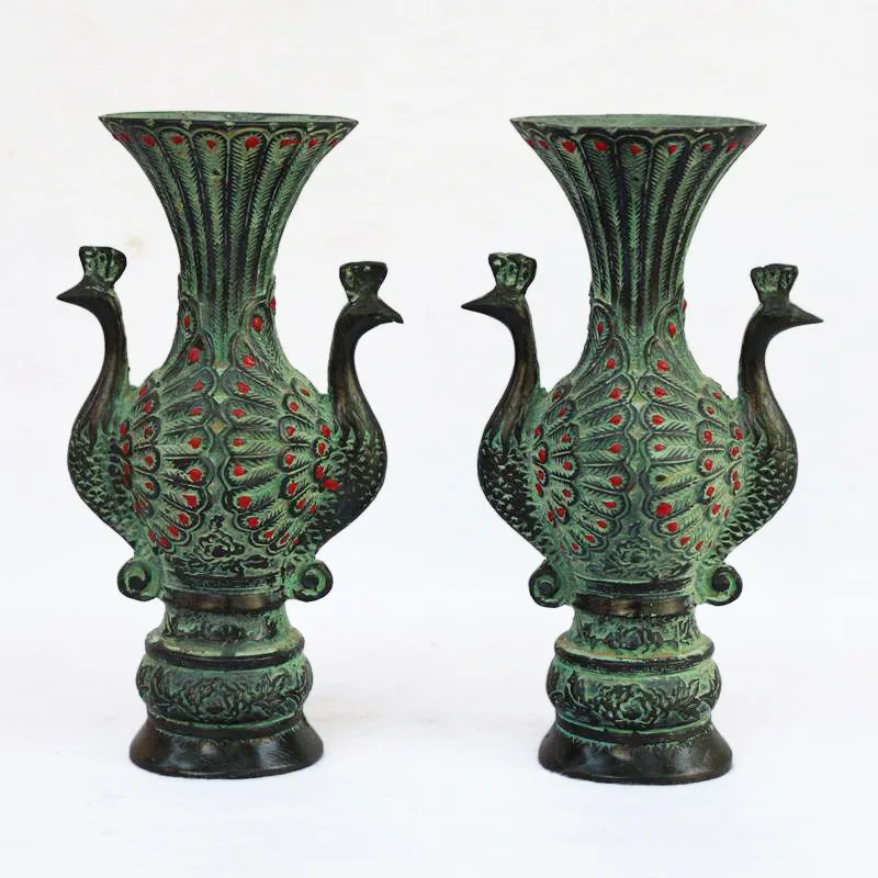 Antique collection bronze antique wholesale large proud as a peacock vase home office decoration vase ancient bronze ornaments