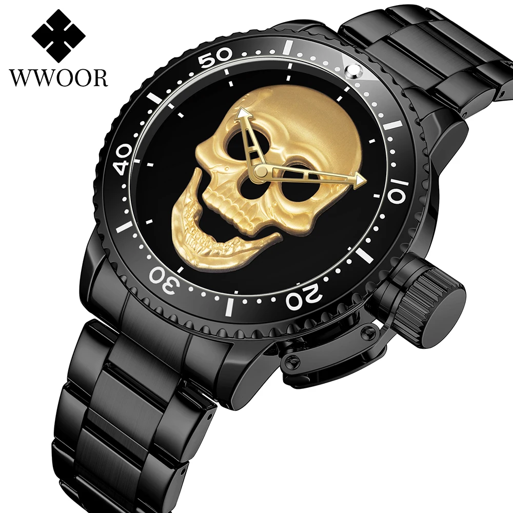 

WWOOR Watch For Men Top Brand Luxury Fashion Skull Stainless Steel Men's Watches Sports Waterproof Male Clock Relogio Masculino