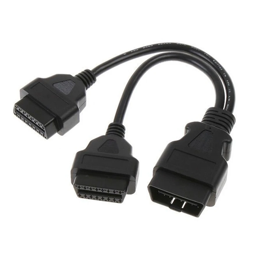 Cavo di prolunga OBD2 da 30 cm 1-2 Splitter da 16 pin maschio a doppia femmina Y cavo OBD OBDII 30 cm da 1 maschio a 2 interfaccia femmina