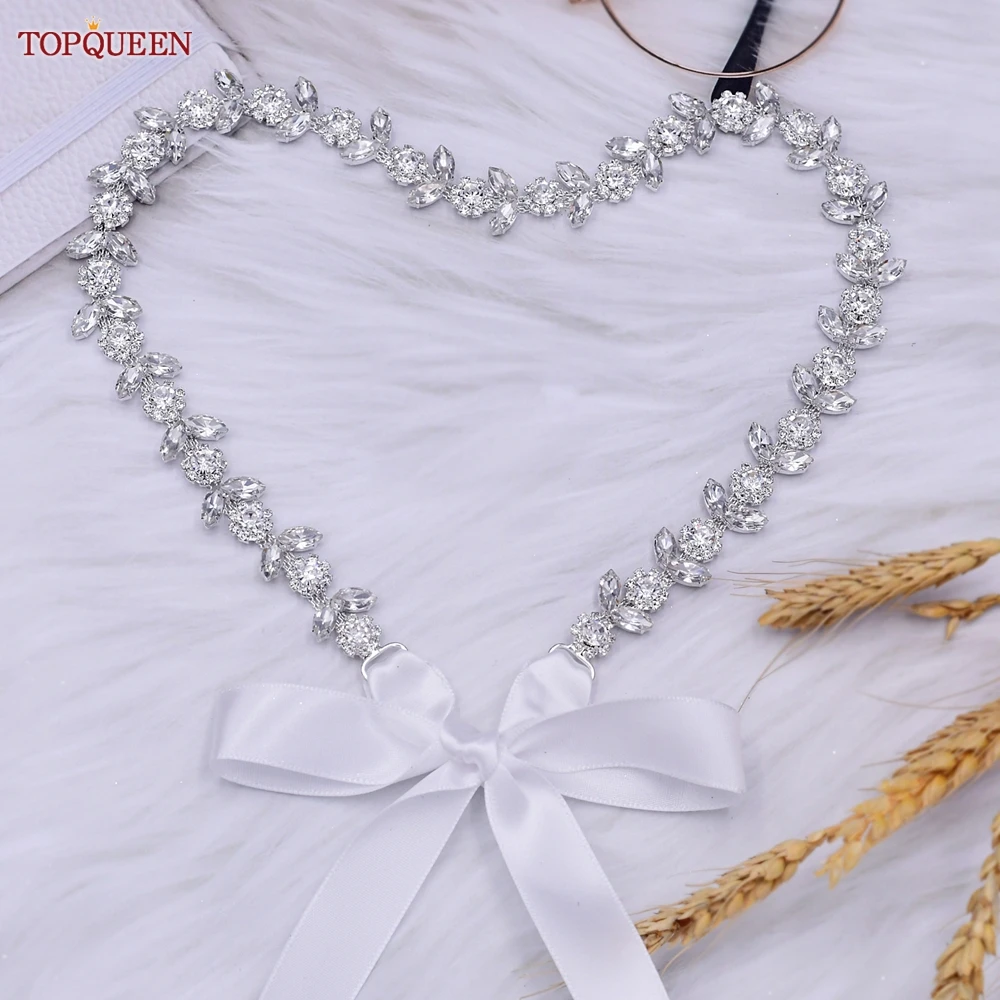 TOPQUEEN S440 Shiny Crystal Bridal Belt Silver Alloy Rhinestones Flower Women Dresses Sash Wedding Accessories Evening Girdles