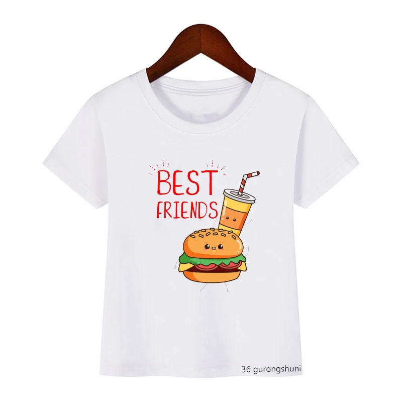 Funny Boys Cartoon T-shirt Burger and Fries Print Kids Clothes Summer Harajuku Fashion Casual Cute Girls T Shirt Tops Wholesale