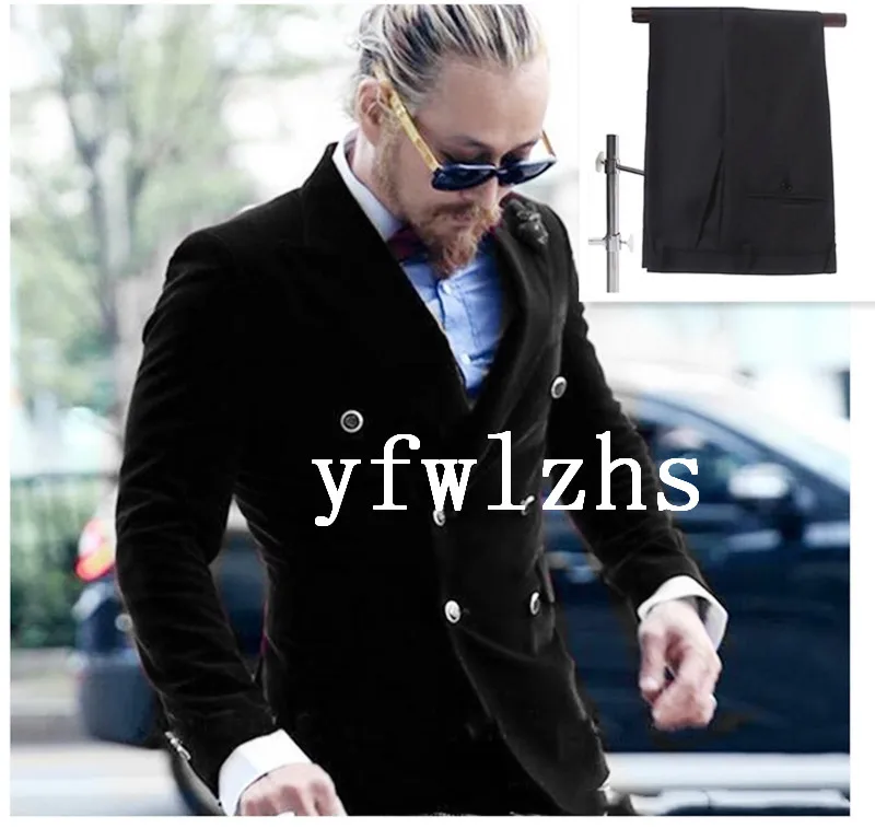 

Handsome Double-Breasted Groomsmen Velveteen Groom Tuxedos Men Suits Wedding/Prom Best Blazer ( Jacket+Pants+Tie) B458