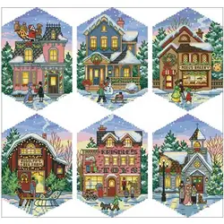 Christmas Village Embellishment Counted Cross Stitch 11CT 14CT 18CT DIY Chinese Cross Stitch Kits Embroidery Needlework Sets