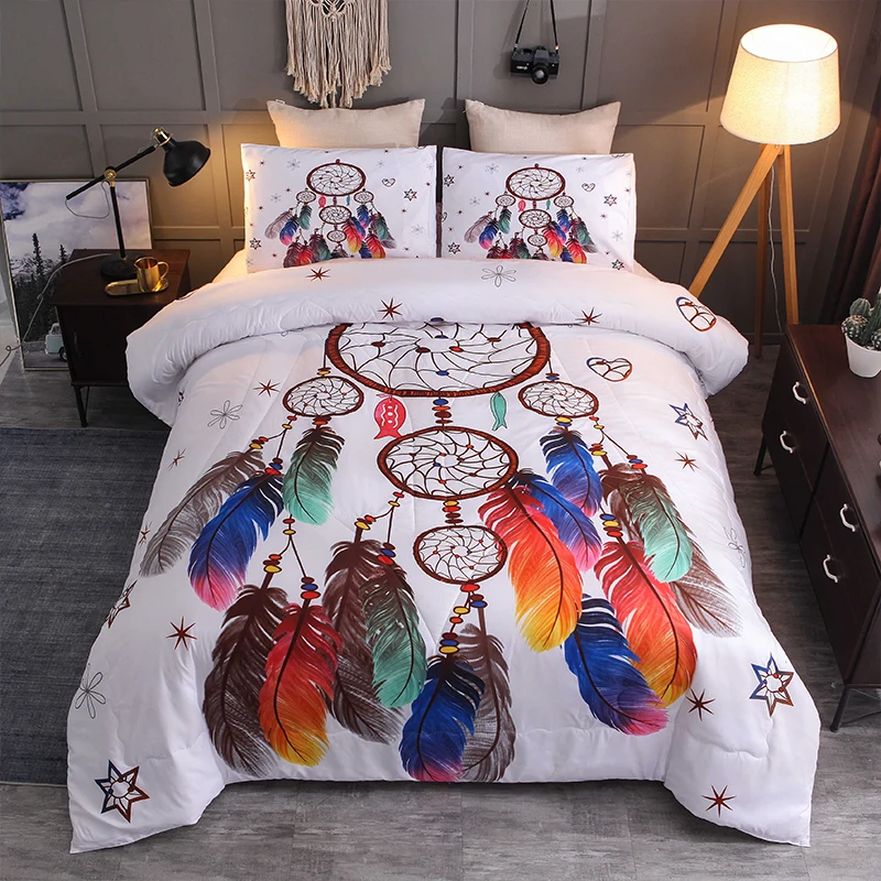 

2/3pcs White Dreamcatcher Duvet Cover Sets Bedding Bohemian Print Bedclothes King Colorful Feathers Quilt Cover With Pillowcase