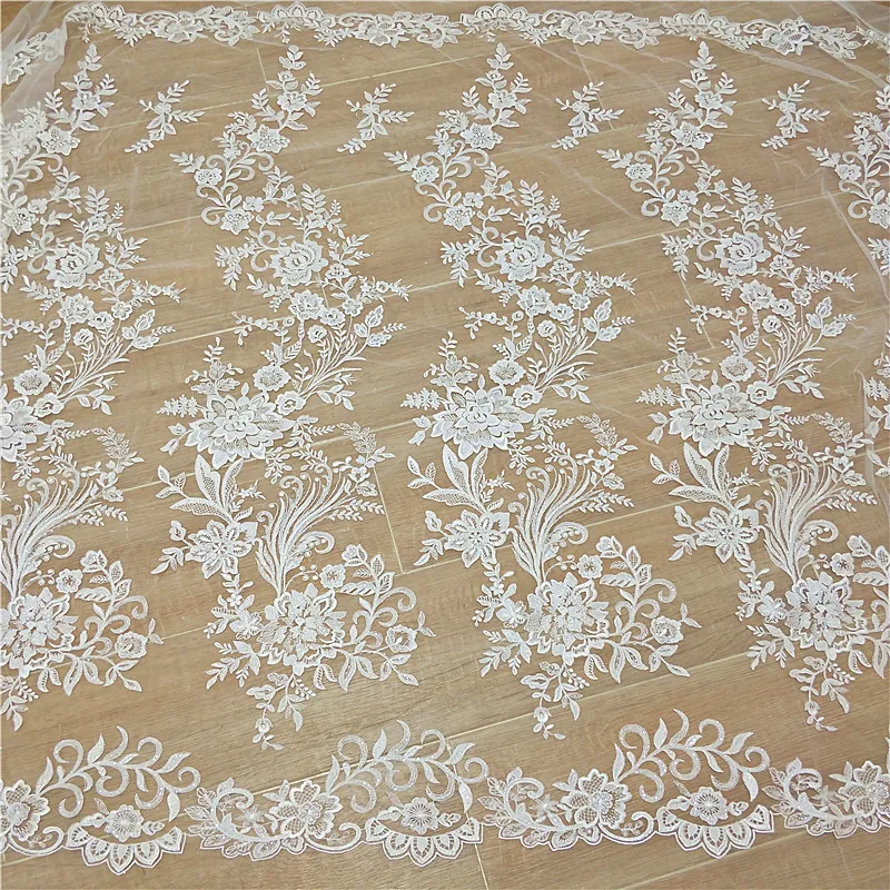 Fashionable french lace fabric with sequins lace fabric 130cm width dress lace ivory lace sell by yard