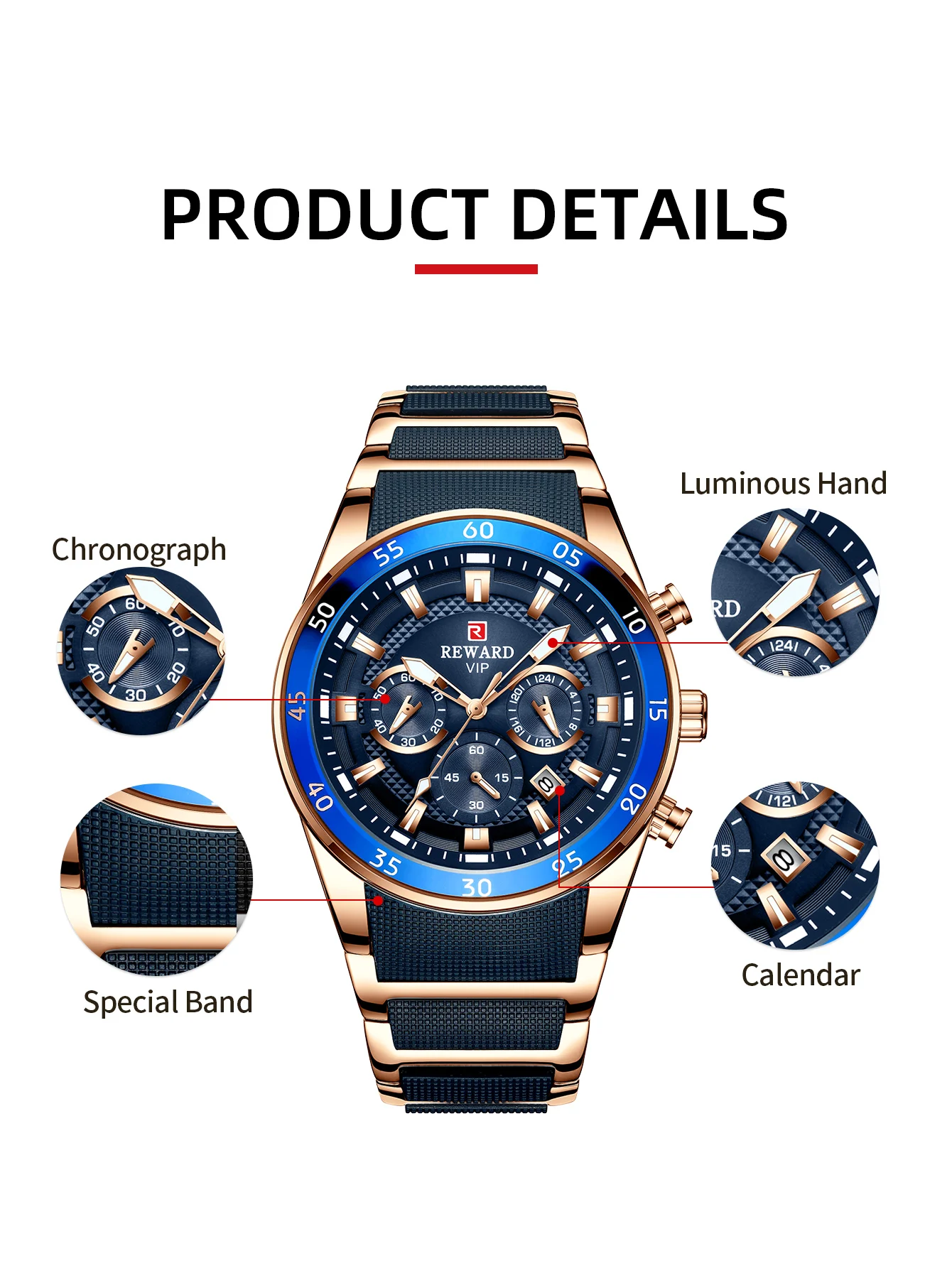 REWARD New Sport Watches for Men Fashion Stainless Steel Quartz Watches Waterproof Chronograph Wrist Watches Male