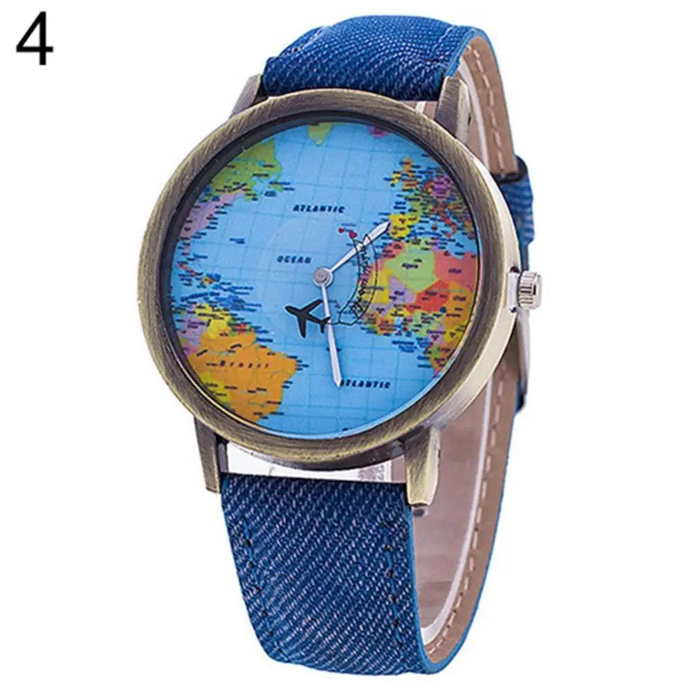 Mini World Quartz Watch para homens e mulheres, mapa unisex, avião, viagem, relógio de pulso de couro, relógio de moda, venda quente