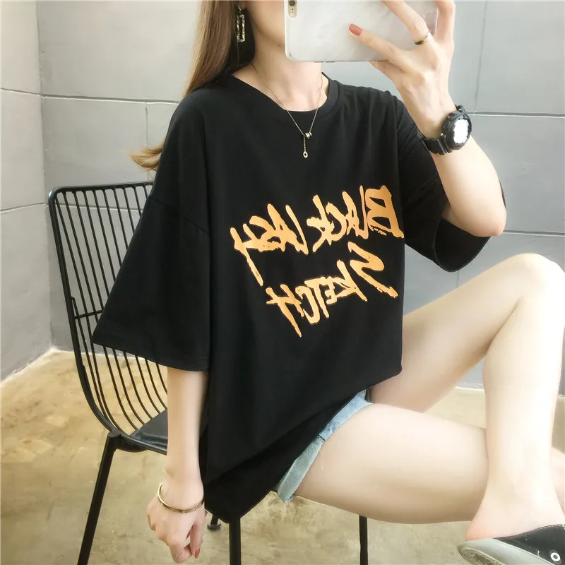 

Korean Style letter printed fun T-shirt summer new Harajuku loose O-neck fashion vintage women T-shirt NS4729