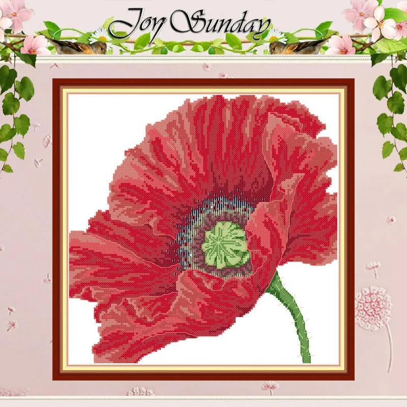 Big Red Poppy Flower Patterns Counted Cross Stitch Set 11CT 14CT Stamped DMC Cross-stitch Kit Embroidery Needlework Home Decor