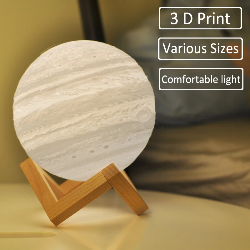 Imagem -03 - Impressão Júpiter Lâmpada Lua Luz Terra 16 Cores Remoto Contorl Recarregável Night Light Criança Bebê Quarto Decoração Colorida 3d