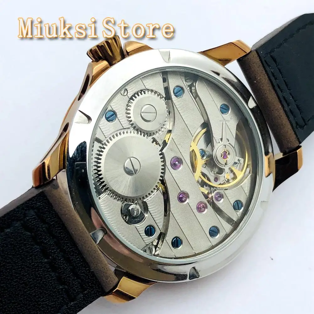 Corgeut 45mm Men\'s Top Casual Mechanical Watch Brass Case Black Sterile Dial Luminous Leather Strap 17 Jewelry 6497 Movement