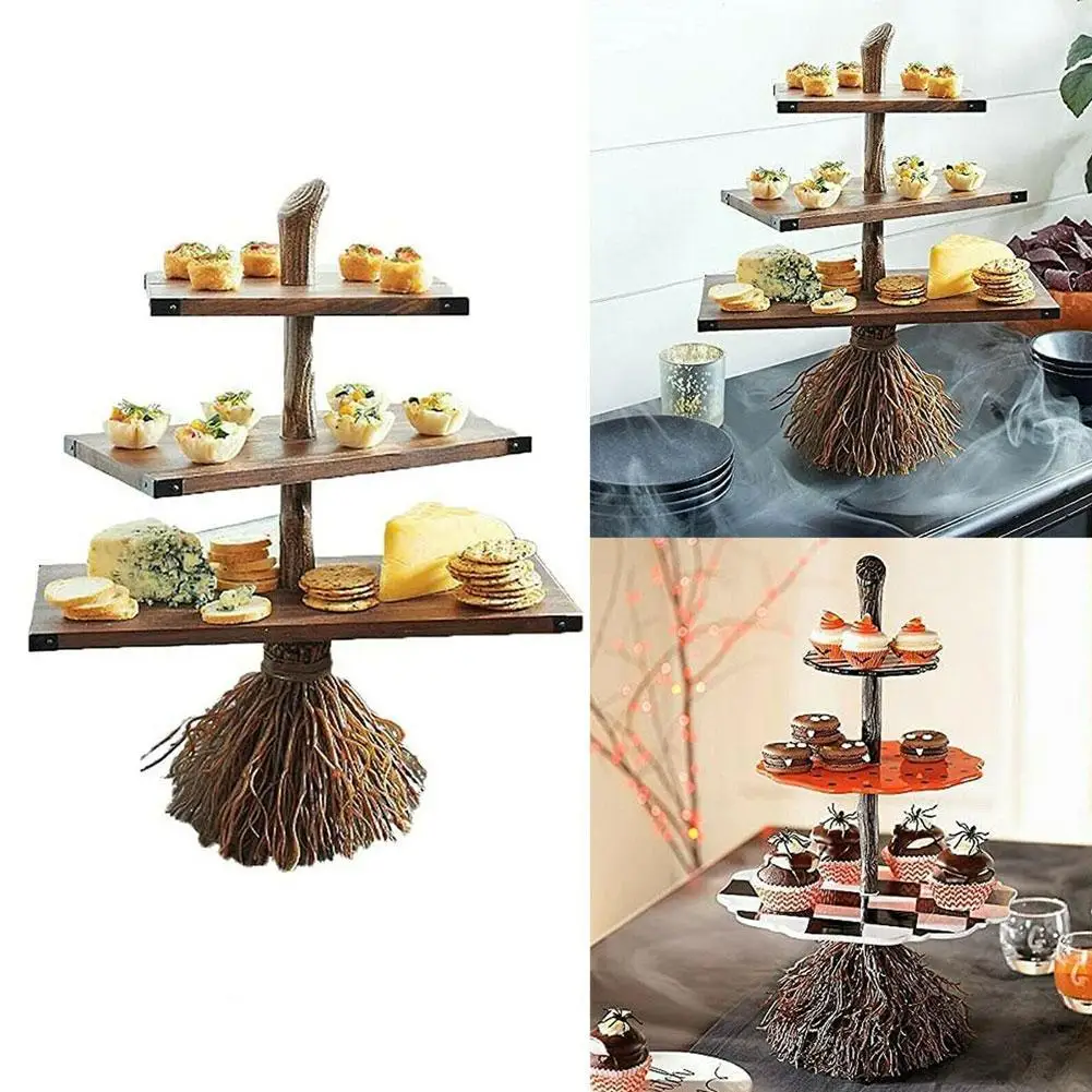 Broomstick Snack Bowl Stand Witch Hands Snack Bowl Halloween Pumpkin Snack Bowl Stand Halloween Party Creative Snack Basket