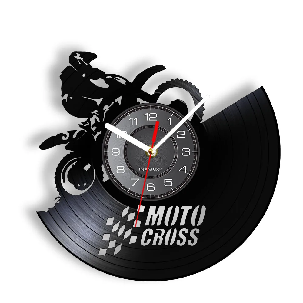 Moto Cross Racing Vinyl Record Wall Clock Off-road Motorcycle Extreme Sports Bikers Home Decor Watch Dirt Hanging Accessories