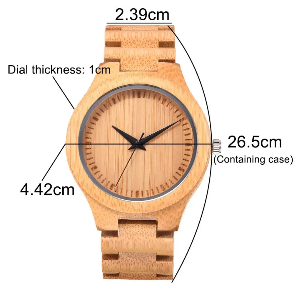 Reloj japonés para hombre, reloj de pulsera a la moda, esfera redonda, banda de bambú, cierre de mariposa, sin número, relojes de pulsera de cuarzo analógicos, reloj de regalo