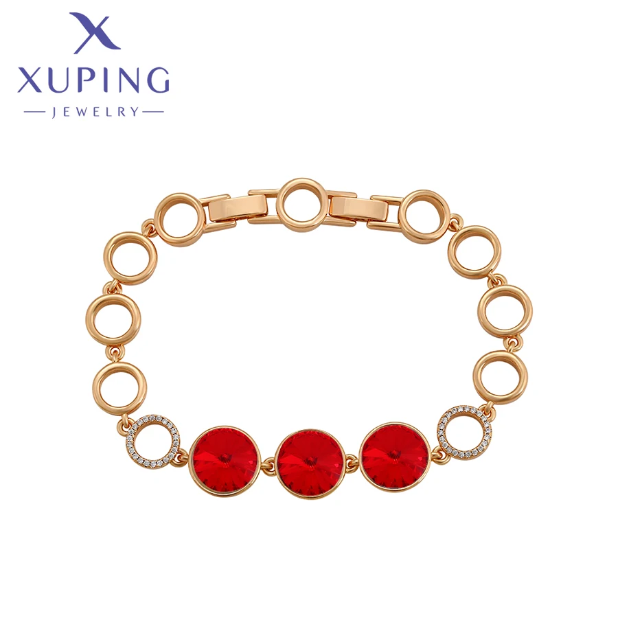 Xuping Jewelry Fashionable Elegant Copper Alloy Watch Lock Round Gold Plated Crystal Bracelet for Women Birthday Gifts