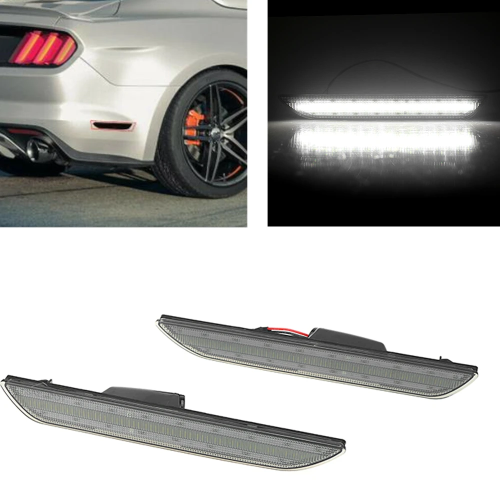 

For Ford Mustang 2015-2023 Rear Bumper Side Fender LED Marker Light Smoked Black Lens Cover Red/White Reflector Signal Lamp Bulb