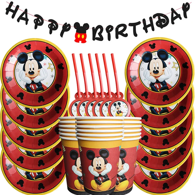 

Disney Mickey Mouse party Cup Plate Disposable tableware set children birthday party decoration supplies Baby shower Party Set