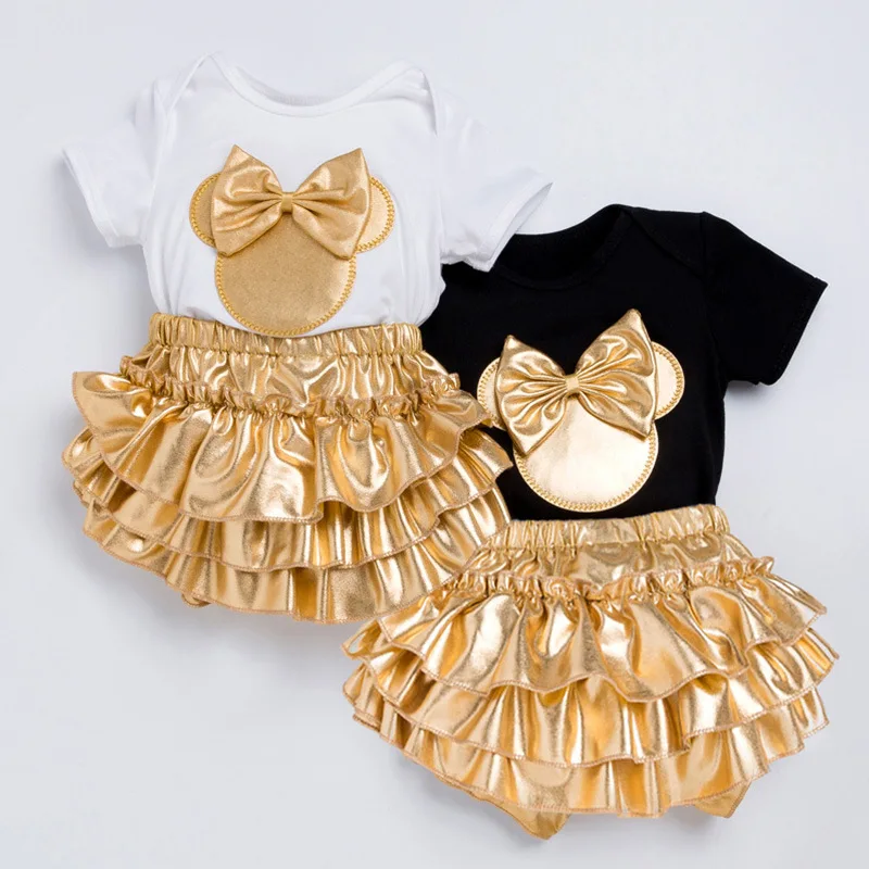 

Newborn clothing baby girl suit 2021 summer bow short-sleeved romper + shorts dress + headband 3PCS baby girl clothing suit