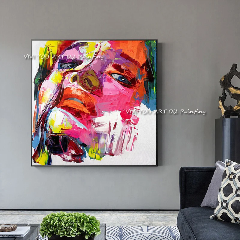 100% Handpainted Francoise Nielly Women Face Oil painting Colorful Graffiti Knife Figure Large Size Pictures Wall Art Room Decor