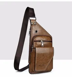 New Male's Crossbody Bag Casual Business PU Leather Waterproof Men Retro Zipper Shoulder Bag Casual Travel Chest Pack Wholesale